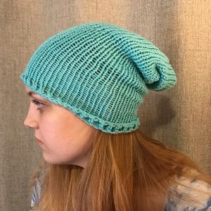 Teal Slochy Beanie by Lora Espinoza Design.